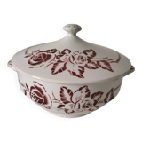 Digoin Sarreguemines Atlantic pattern tureen, deep red rose decoration