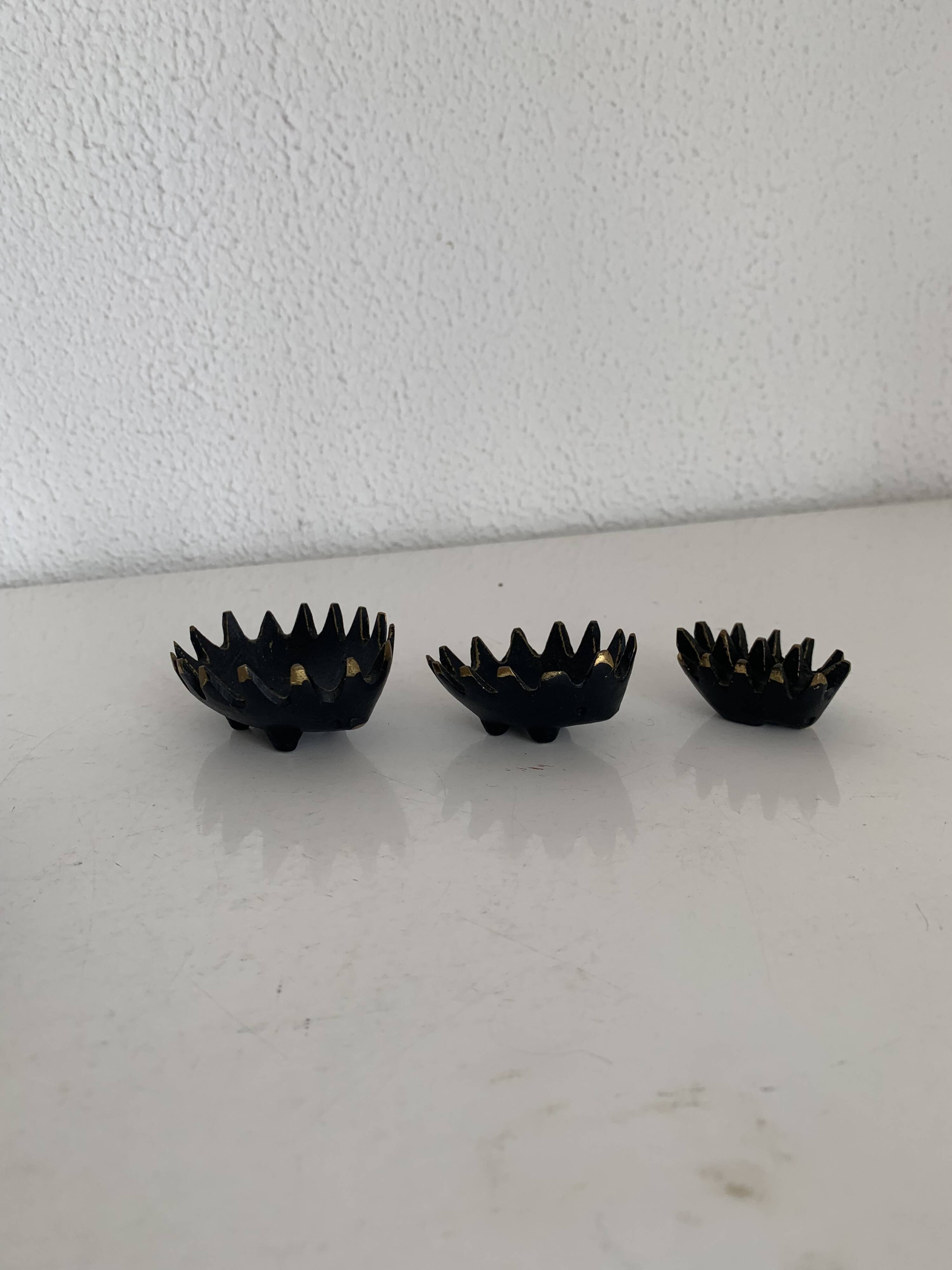 Vintage 1950 hedgehog ashtrays by Walter Bosse for Hertha Baller