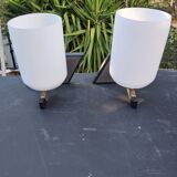 Pair of vintage metal and opaline wall light