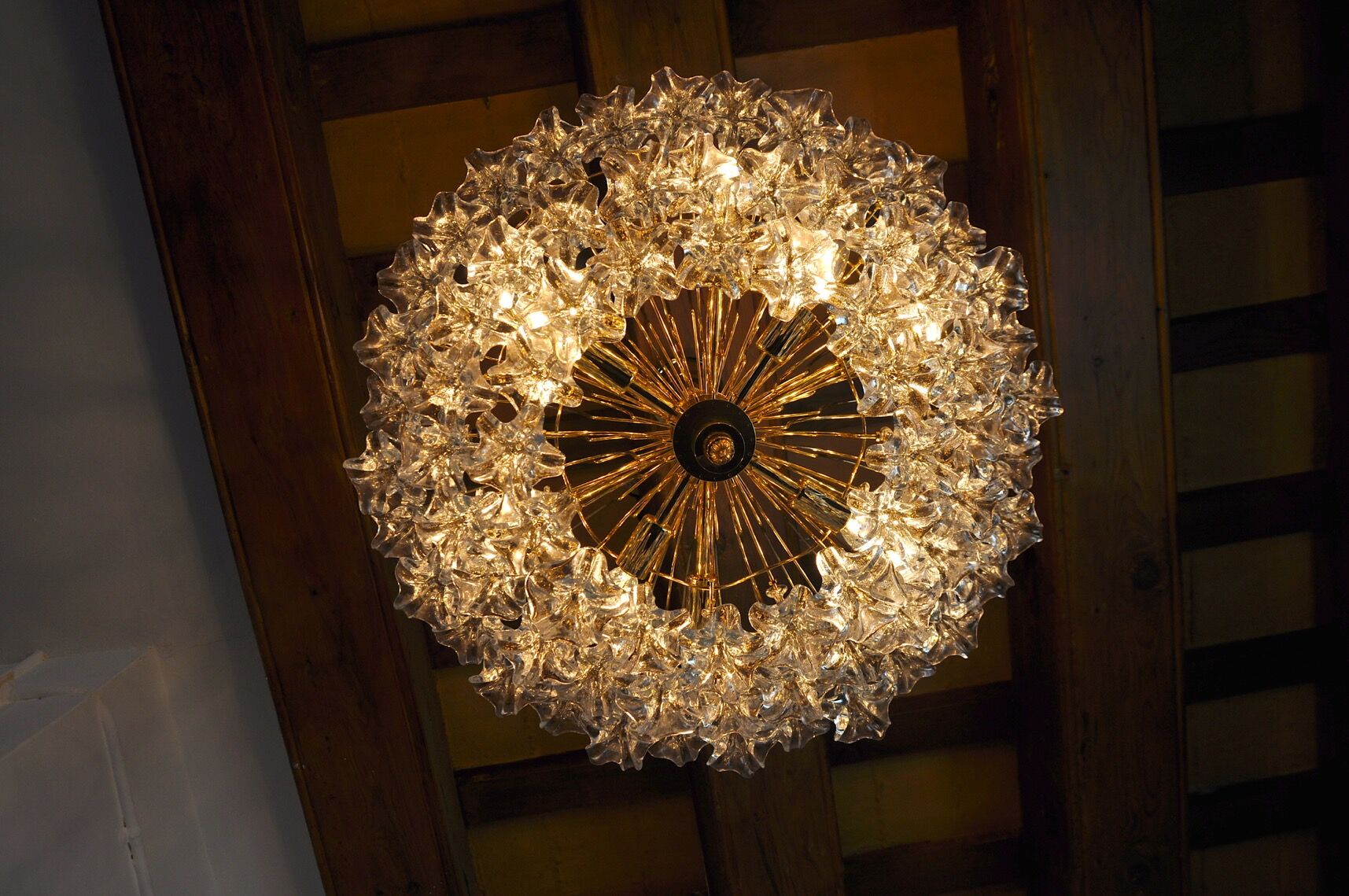 Lustre, 3 levels, crystal flowers, Italy 1970
