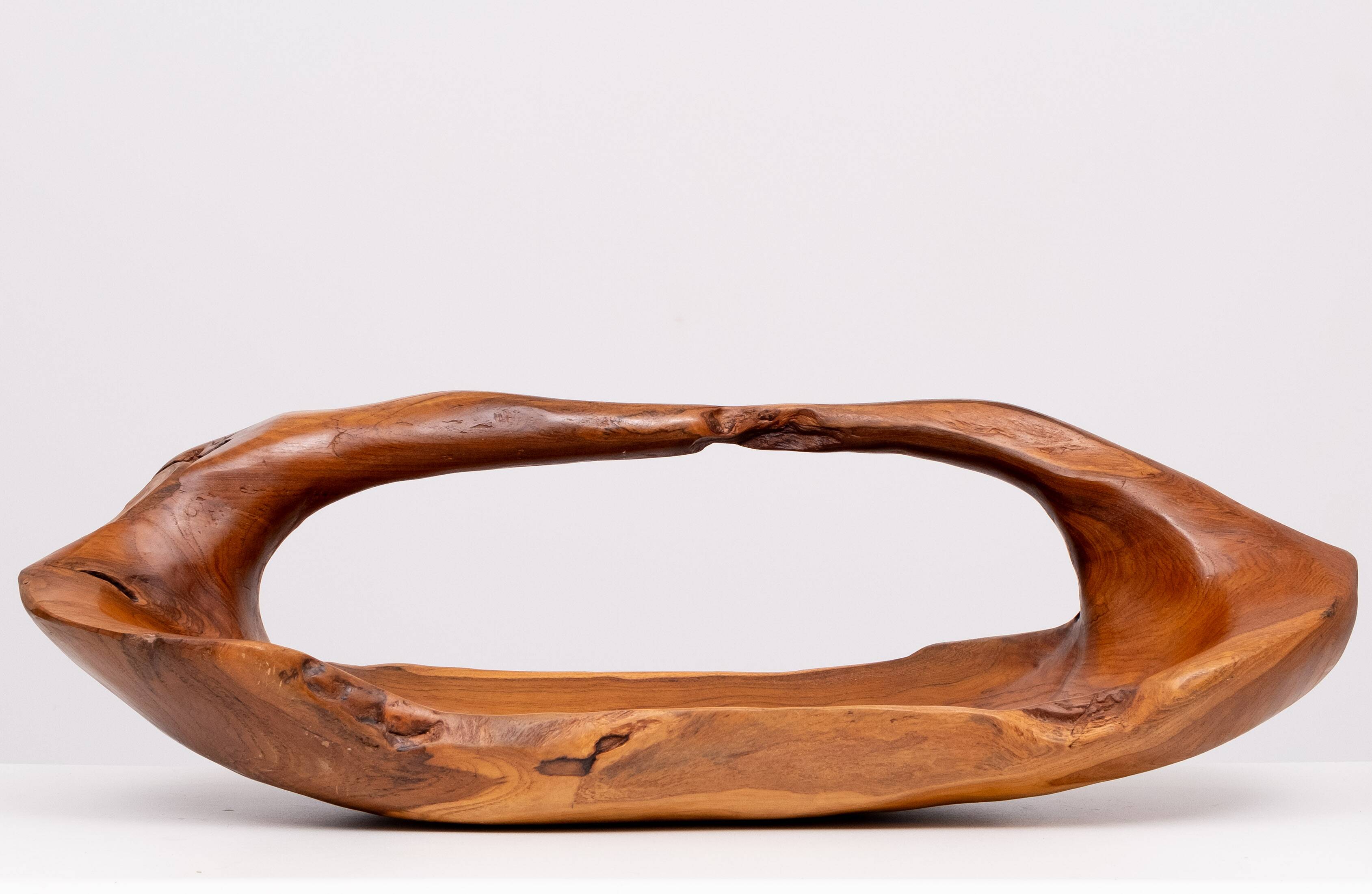 Large Carved Olive Wood Fruit basket 1970s