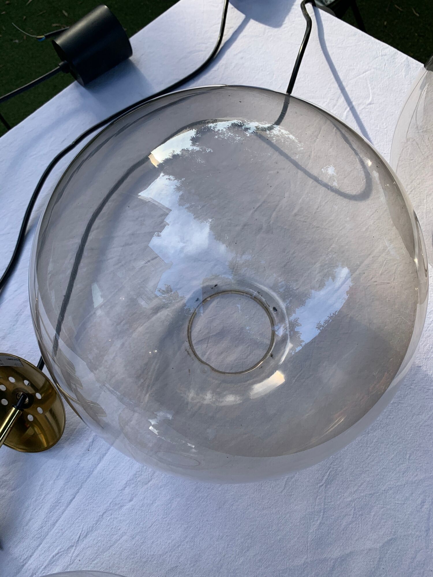 Set of three suspensions in glass and brass Limburg 70s