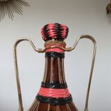 Bottle in pink scoubidou and gold metal 50s 60s