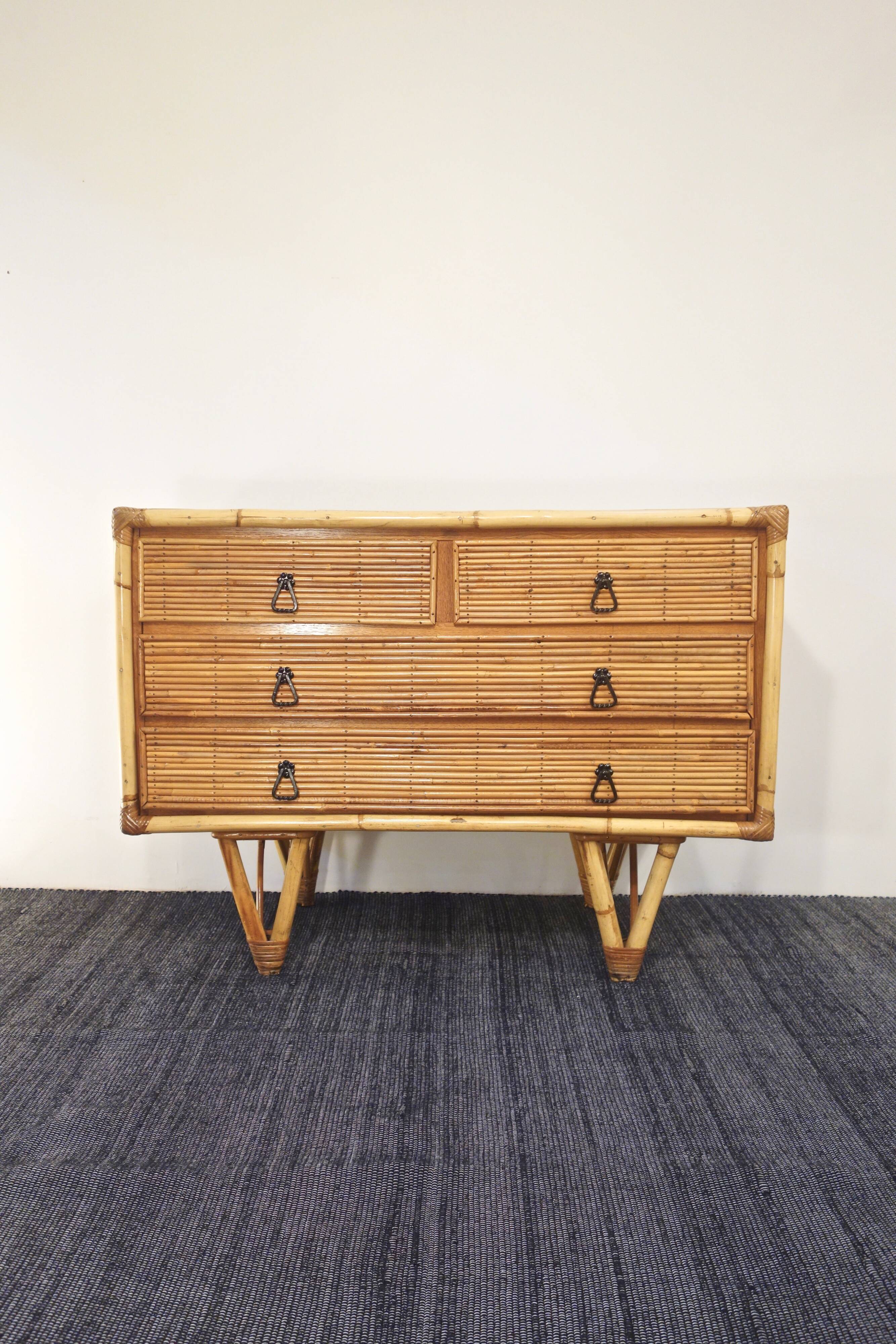 Rattan and bamboo chest of drawers