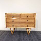 Rattan and bamboo chest of drawers