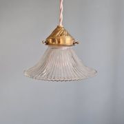 Trio of Art Deco grooved glass pendant lights, 1920s-30s