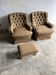 Pair of upholstered lounge chairs with ottoman, 1970s