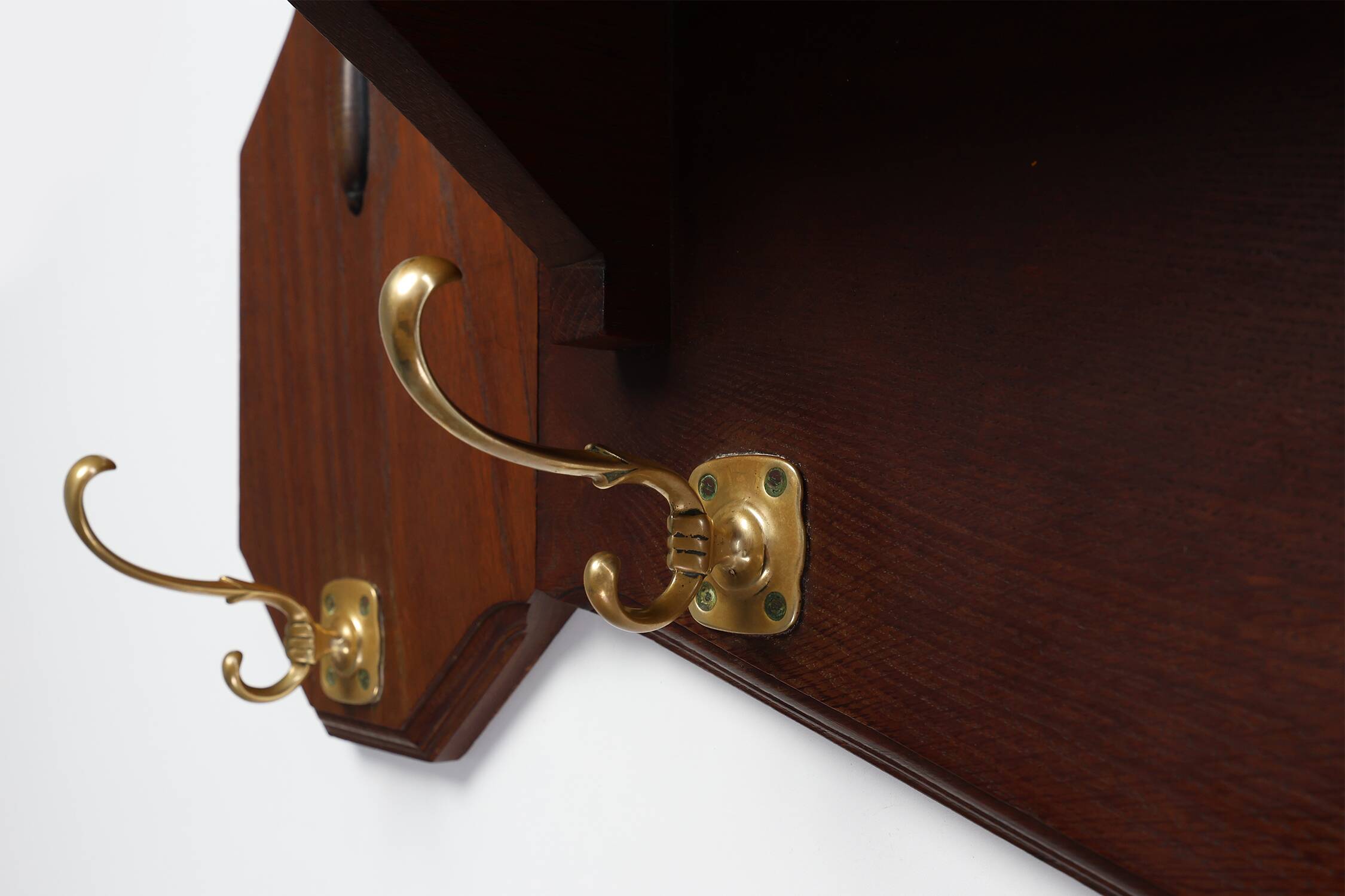 Art Deco coatrack in oak and copper, Belgium 1920s