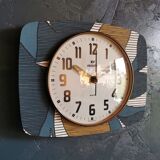 Vintage clock silent rectangular wall clock "Vedette bleu blanc ochre"