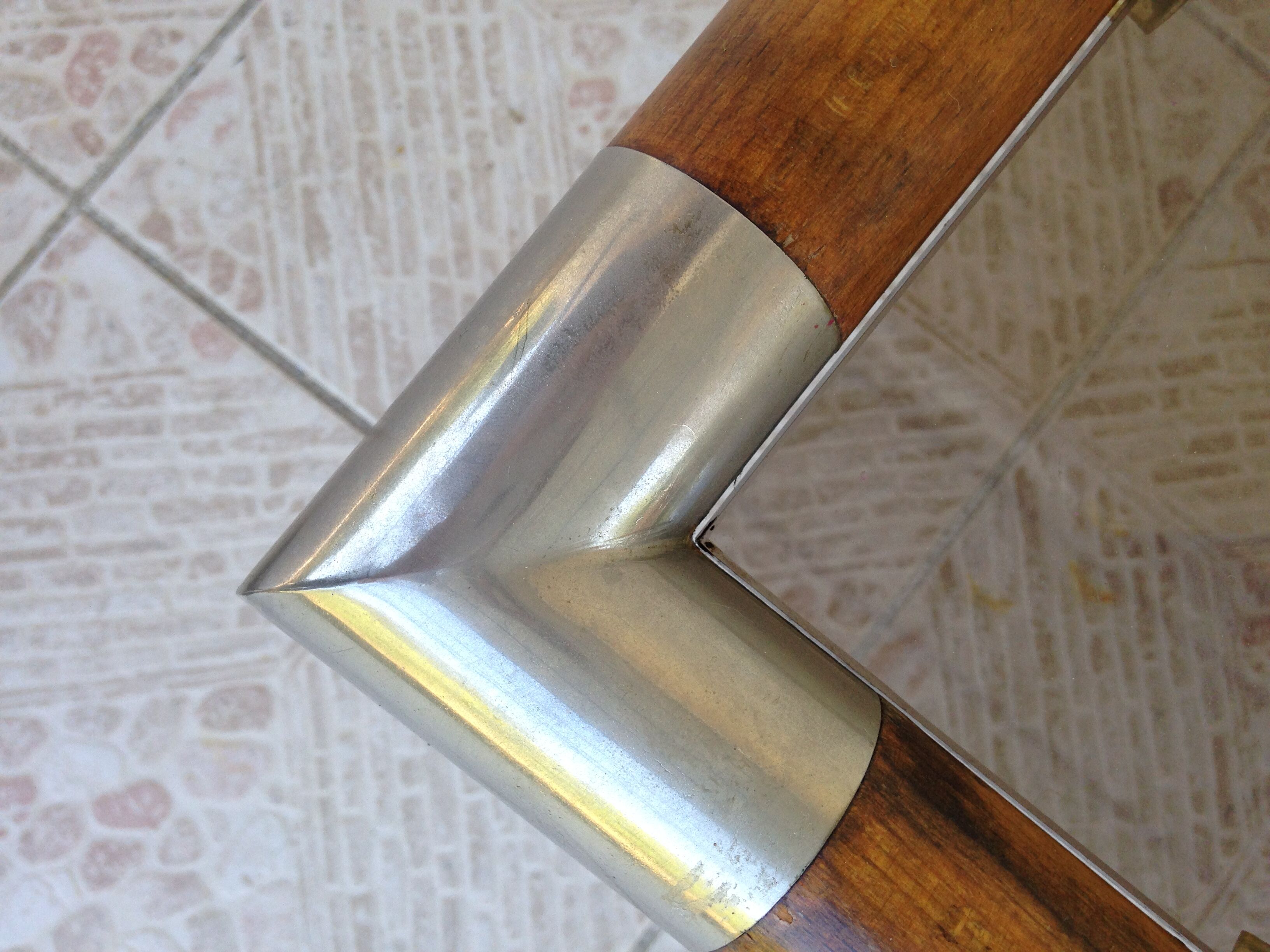 Table design bass, vintage, 70s wood and smoked glass