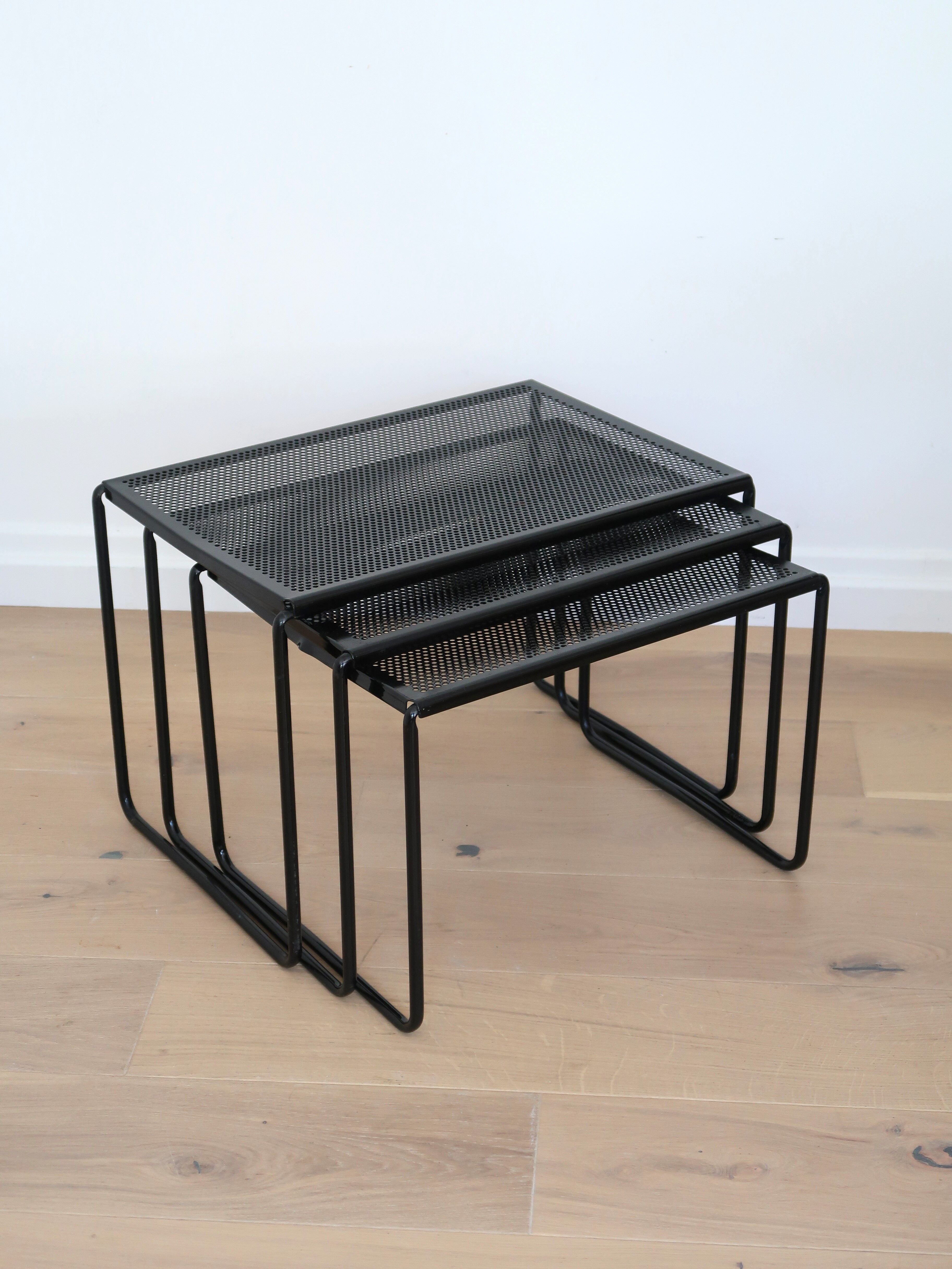 Vintage perforated metal nesting tables 80s
