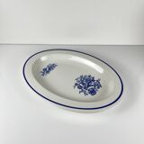 Large white & blue oval dish, bird and flower motif