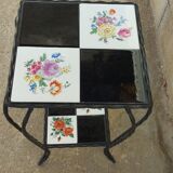 Side table in tiled earthenware and wrought iron