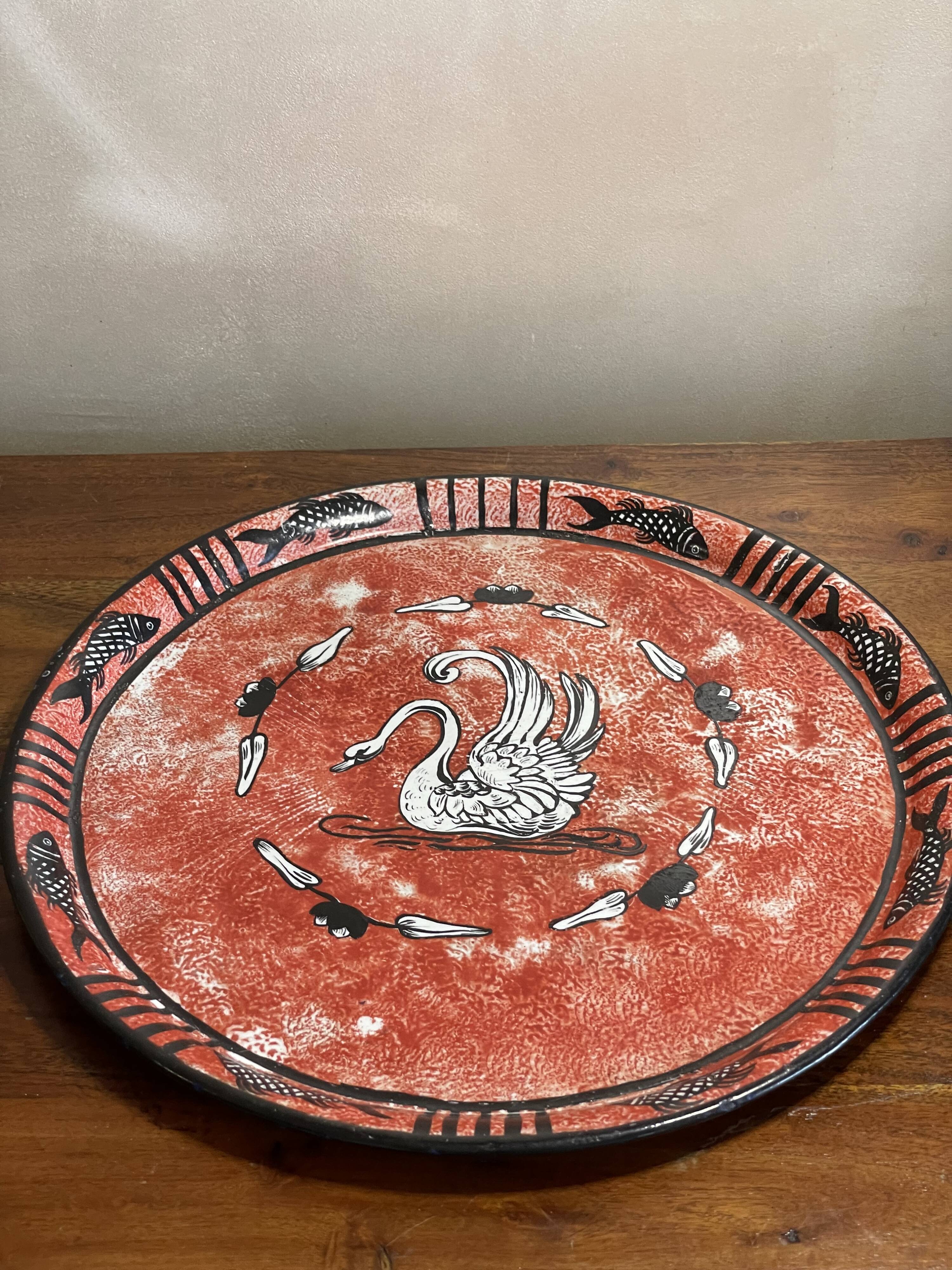 Iron tray décor swan and fish