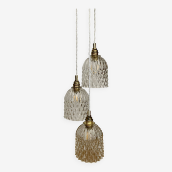 Suspension cascade  triple globes vintage en verre