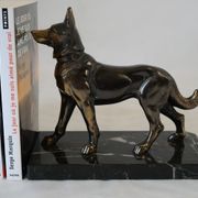 Serre livres chien en régule et marbre vintage
