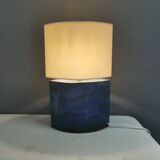 Sculptural table lamp in blue glaze with an abstract expression.