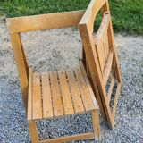Pair of folding chairs with beech slats from the 70s