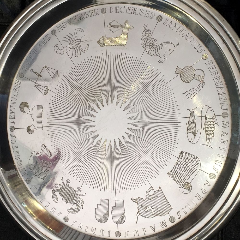 Silver metal tray 12 astrological signs of the famous house christofle