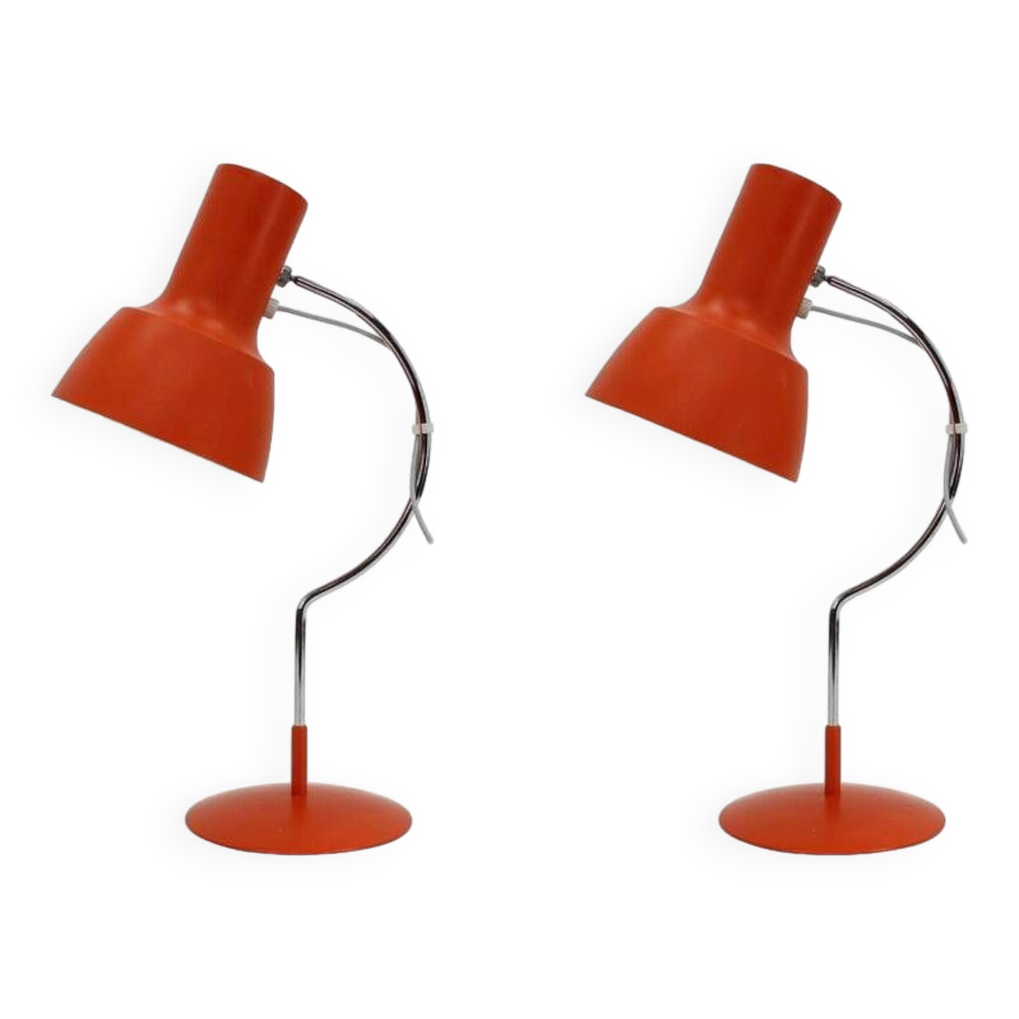 1960s Pair of Josef Hurka Orange Red Desk Lamps, Czechoslovakia