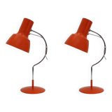 1960s Pair of Josef Hurka Orange Red Desk Lamps, Czechoslovakia