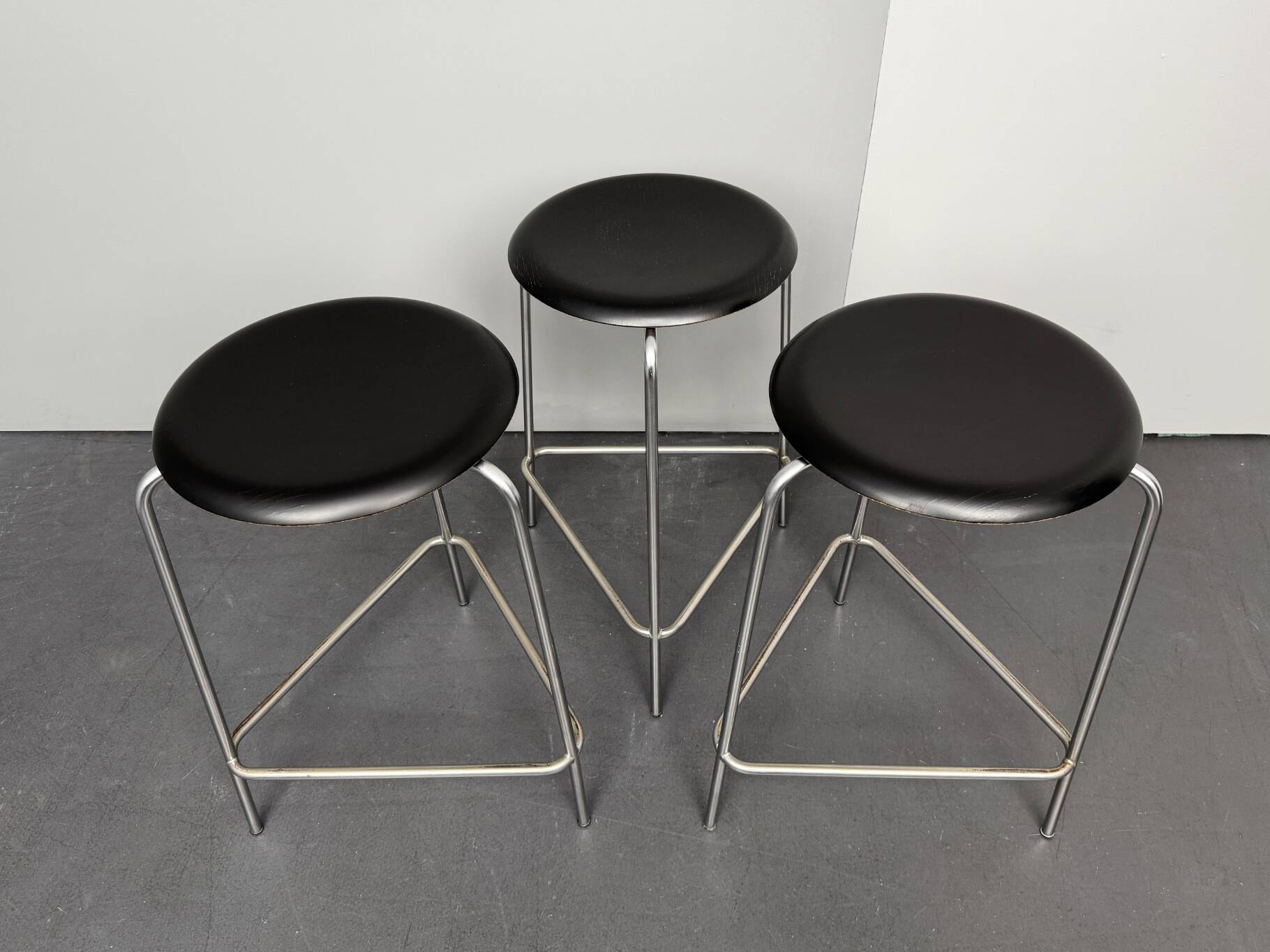 Set of 3 high Dot bar stools by Arne Jacobsen for Fritz Hansen, Denmark, 1968