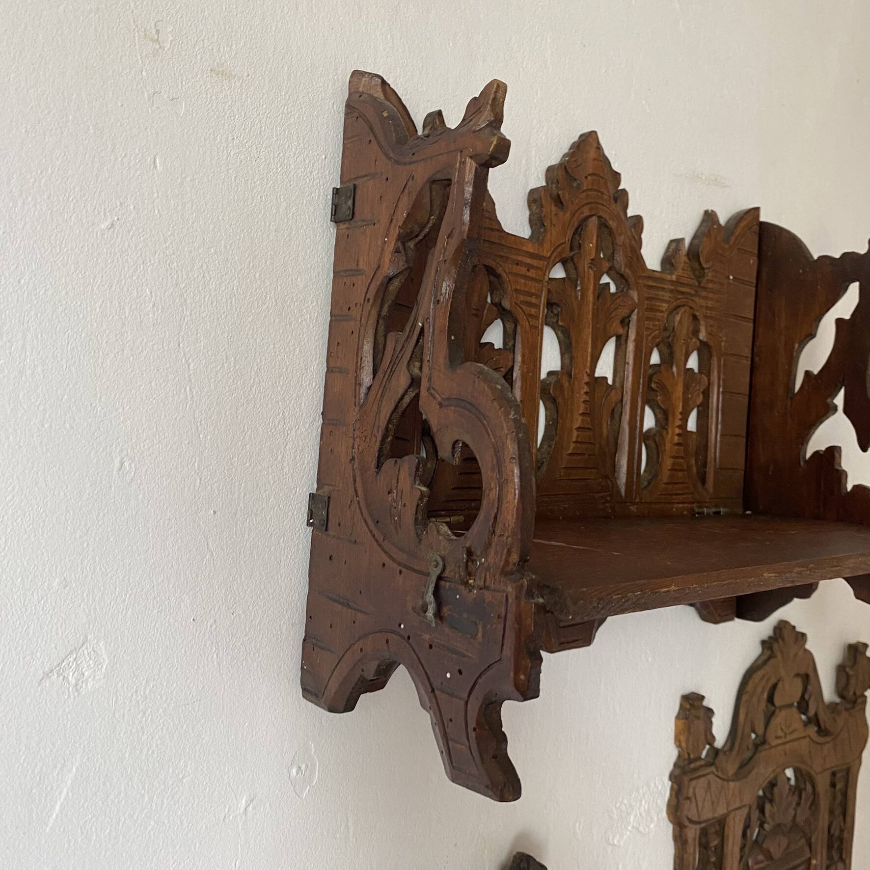 antique wall shelf gothic style openwork wood