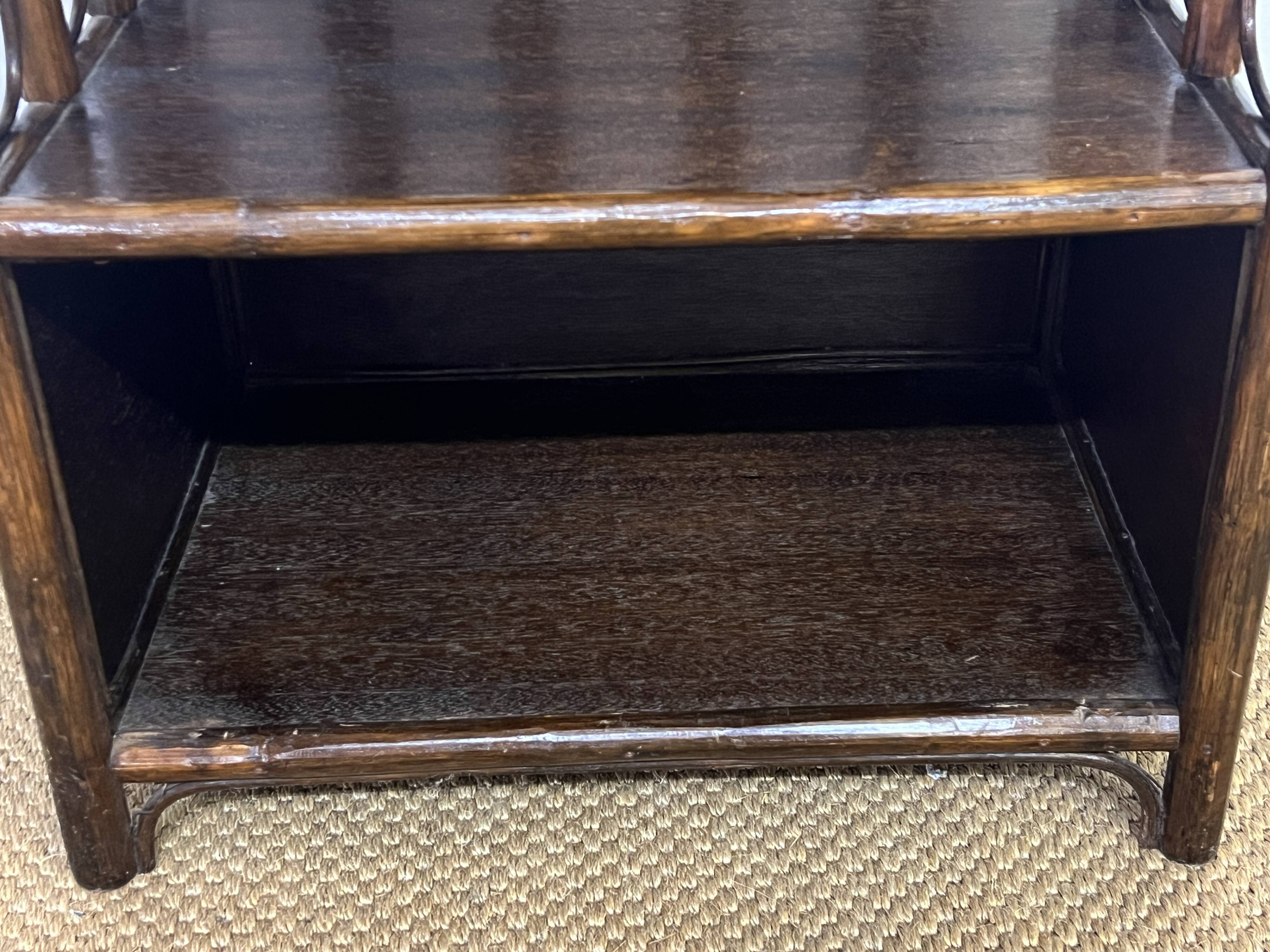 Small vintage wood and rattan bookcase shelf