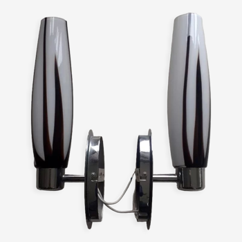 Pair of chromed metal and marbled glass tulip sconces Maison Paulmann