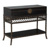 Antique lacquered wooden chest in chinoiserie style, China 19th century