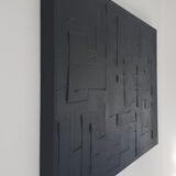 Tableau peinture abstraite monochrome minimaliste noir