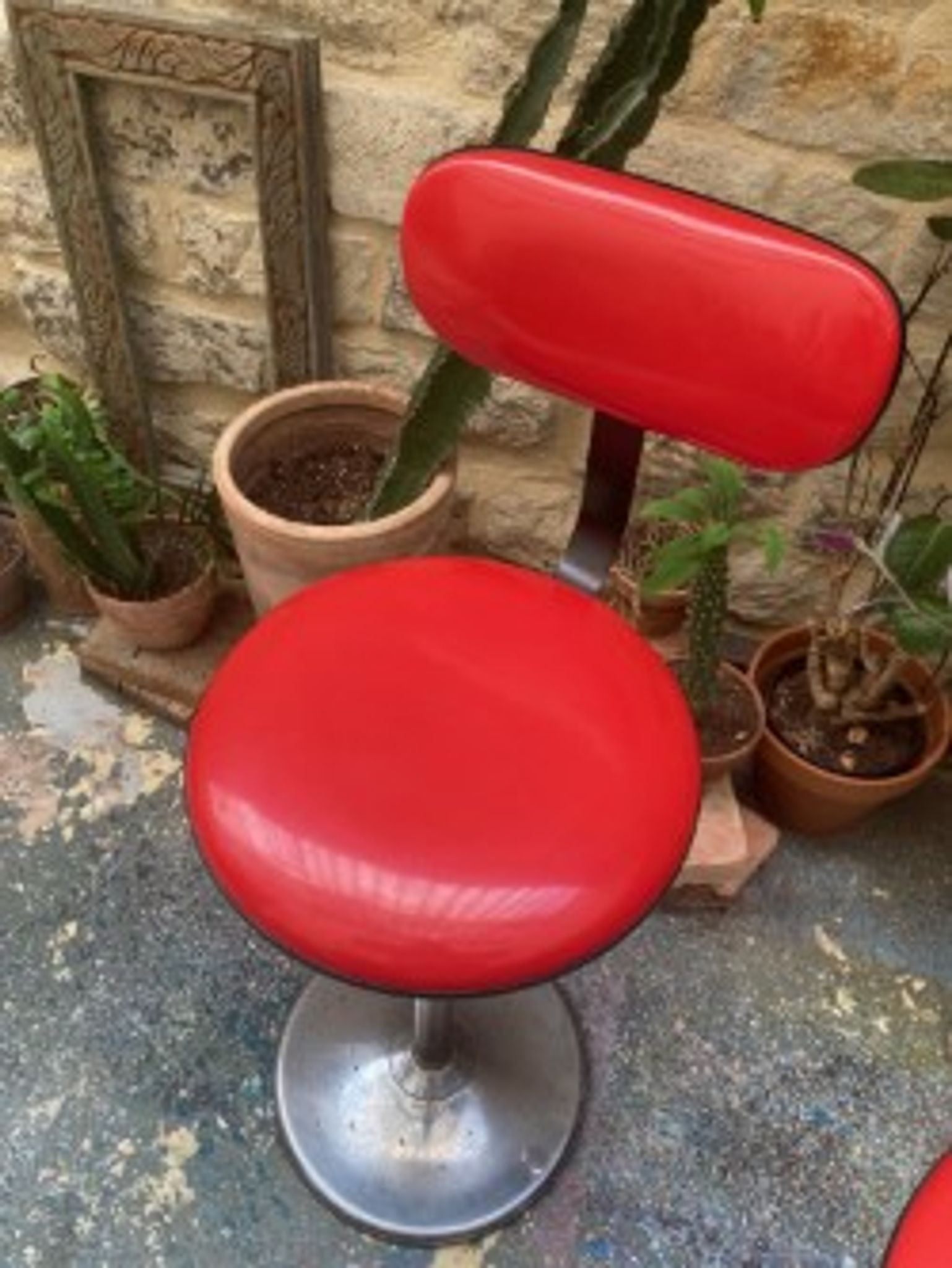 Paire de tabourets téléscopiques mirima skai rouge vintage années 80