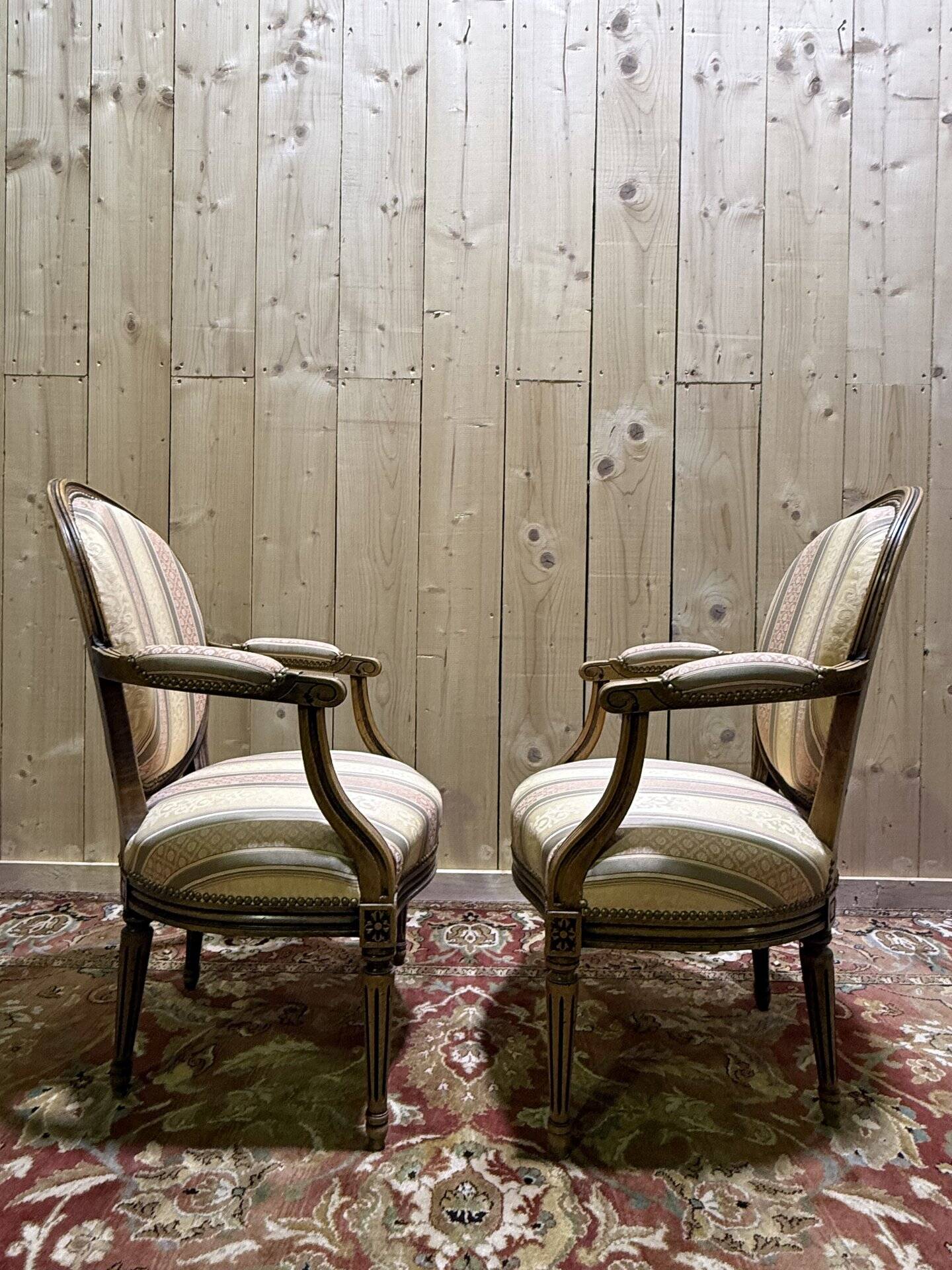 Paire de fauteuils médaillons de style Louis XVI