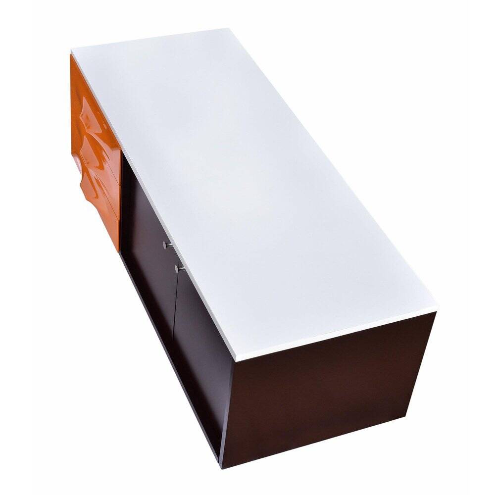 Meuble TV DF-2000 en marron, orange et blanc de Raymond Loewy.