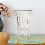 Large art deco style molded glass vase, foliage pattern