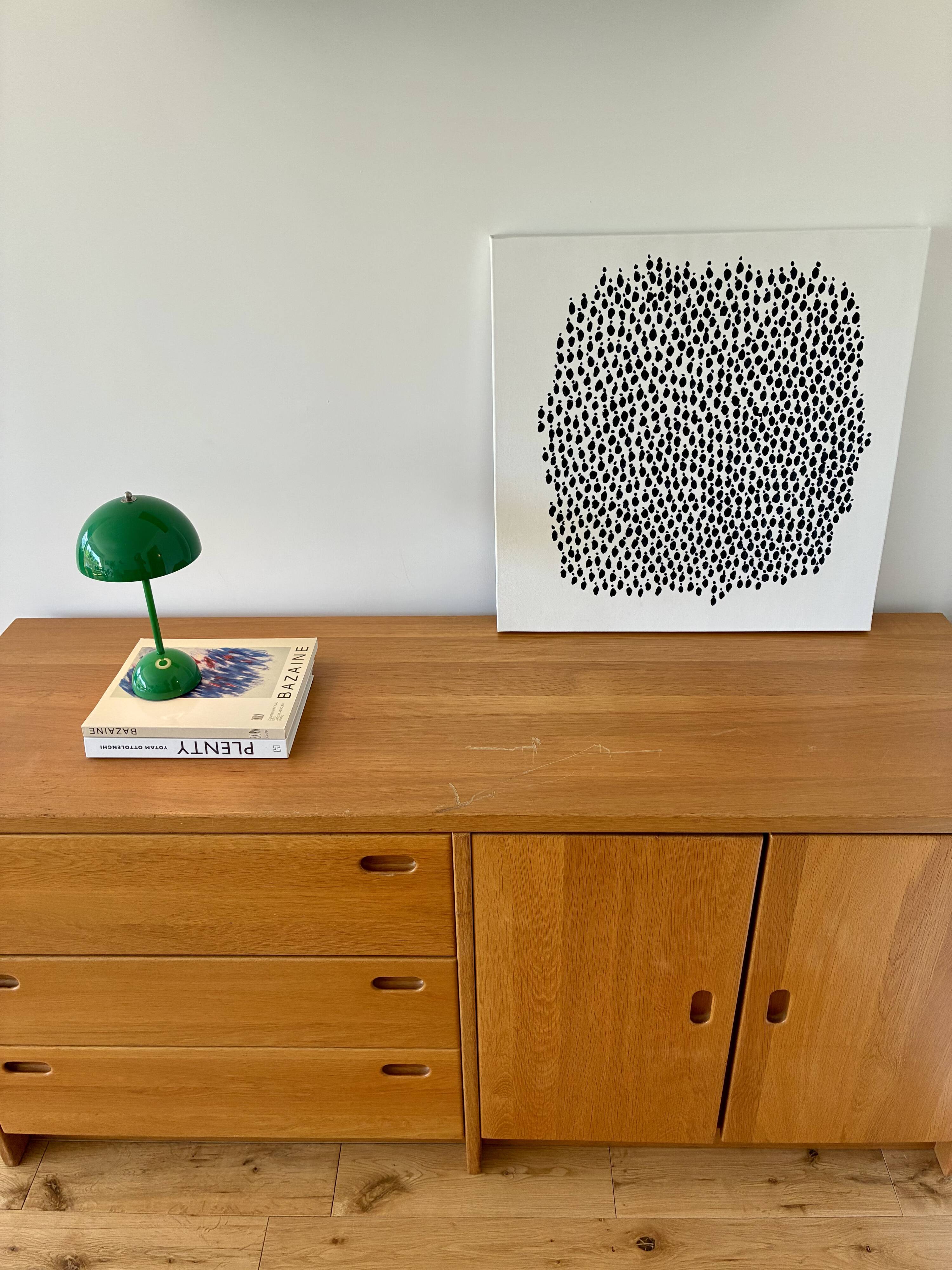 Large oak sideboard, Scandinavian design - 3 drawers and 2 doors.