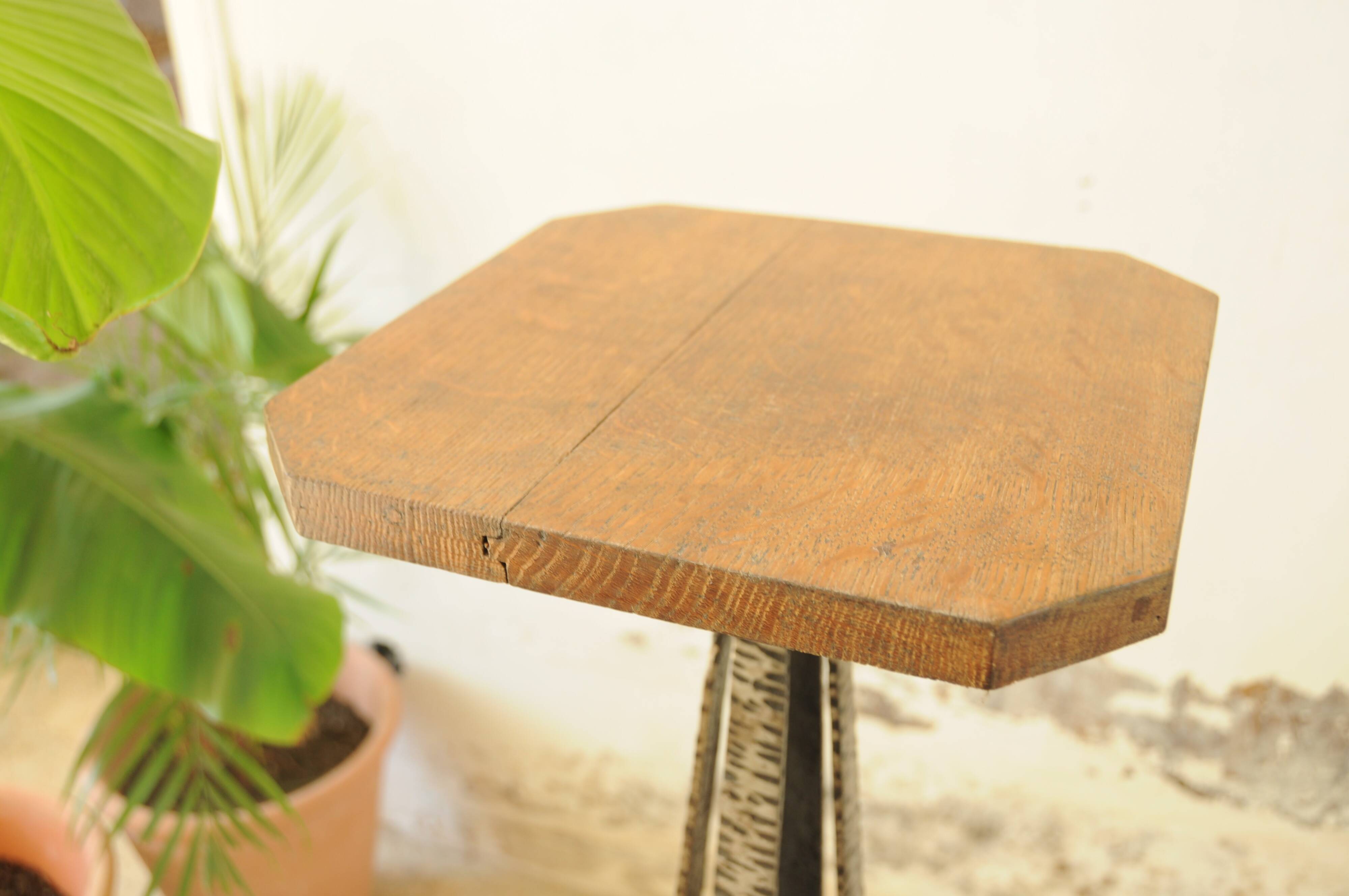 Wrought Iron and Wood Side Table - Art Deco Side Table - Column Furniture