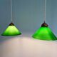 Pair of conical green opaline pendant lights, Art Deco style