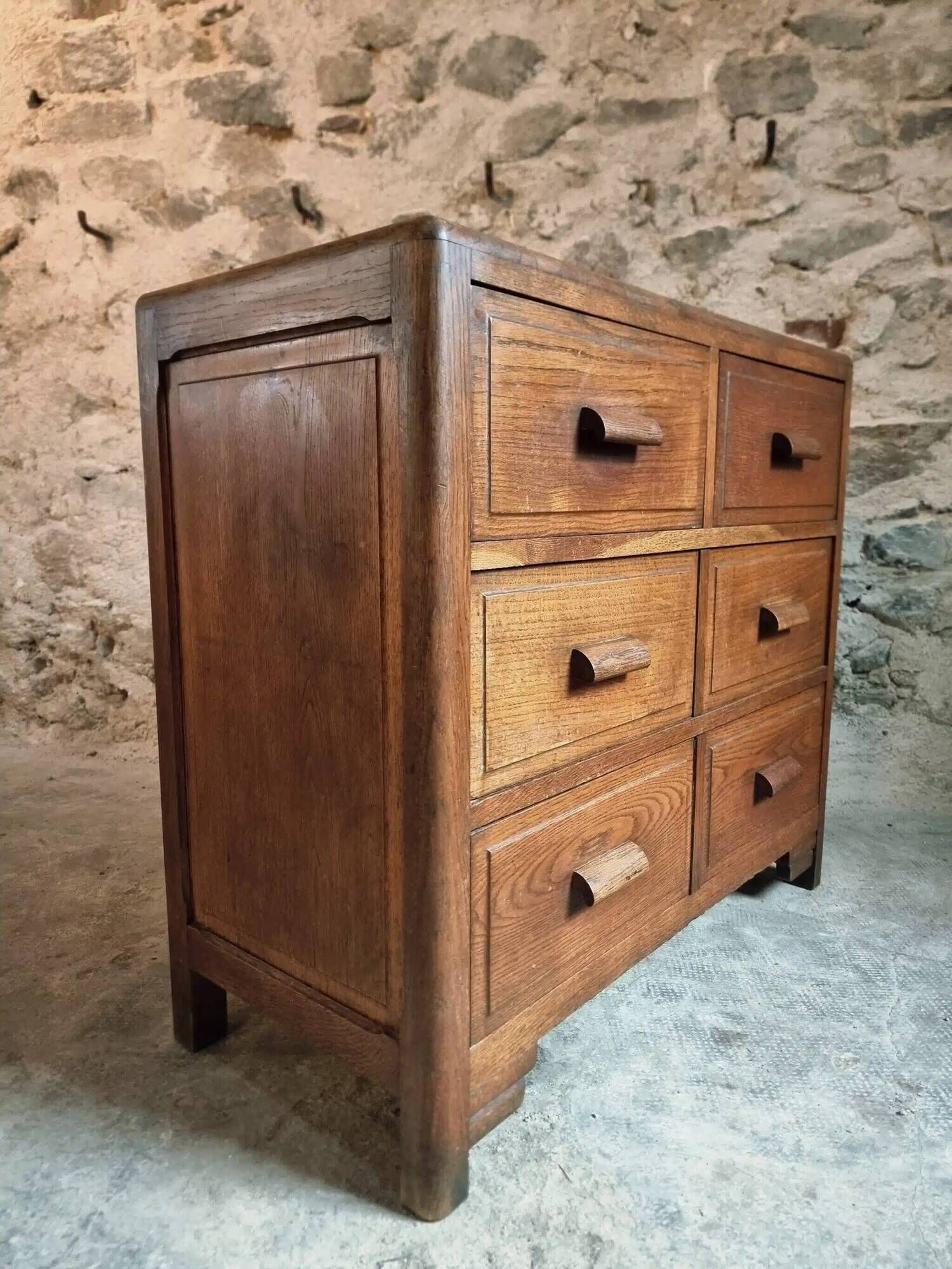 Vintage French Oak Chest of Drawers – 1930s, Solid Oak Storage Cabinet with Four Drawers