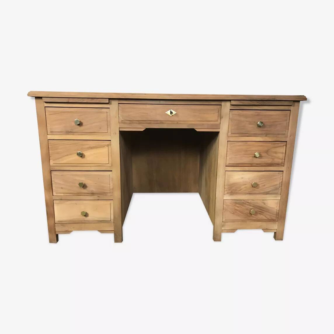 Art Deco administrative desk with walnut solid wood panels, restored.