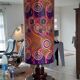 Vintage lamp of the years 70 faience and plasticized fabrics