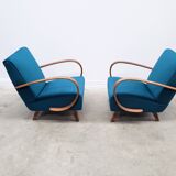 1930 Jindrich Halabala Bentwood Armchair in Teal Velvet