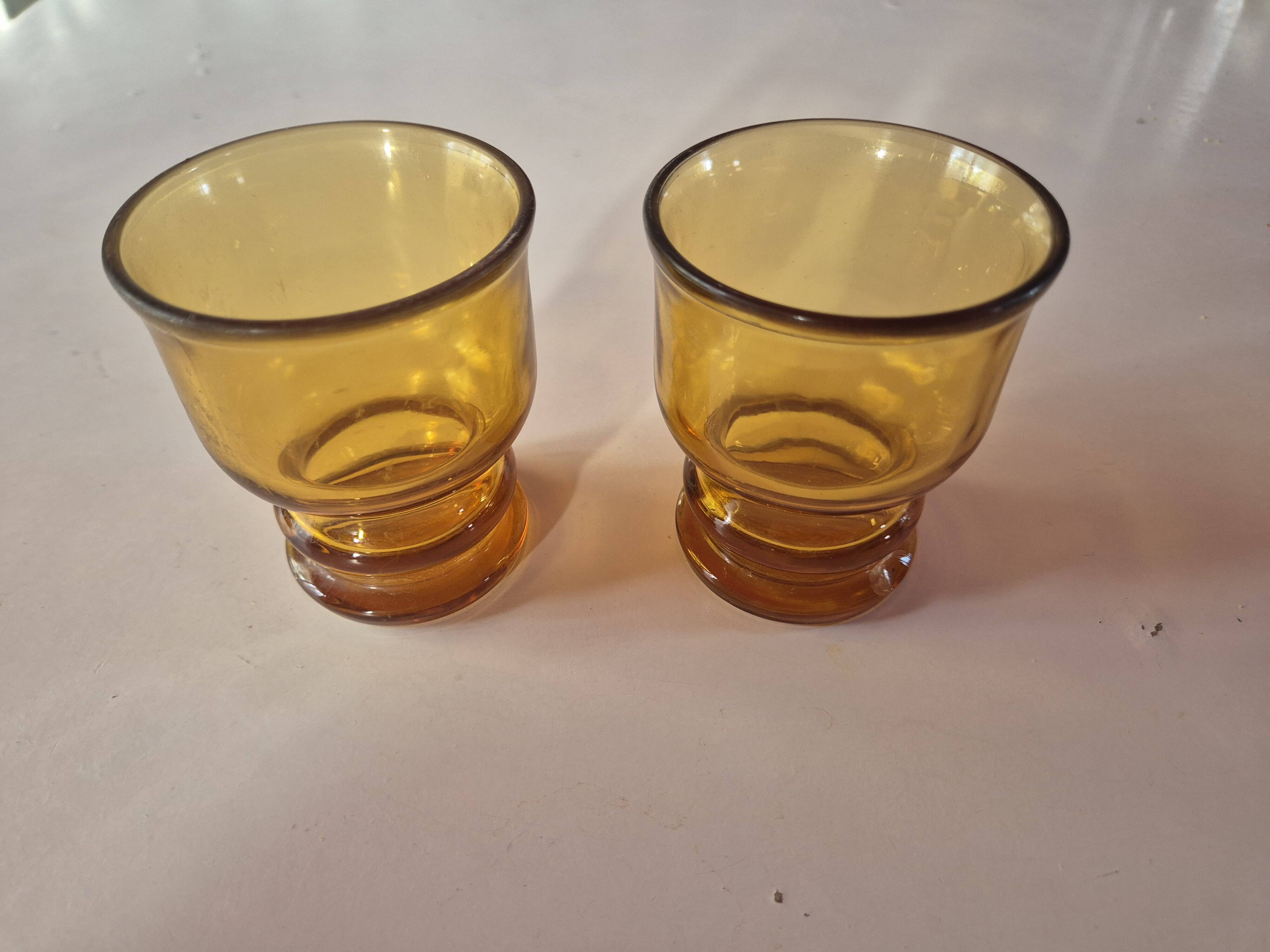 set of 2 smoked yellow amber vintage Pernod SA glasses