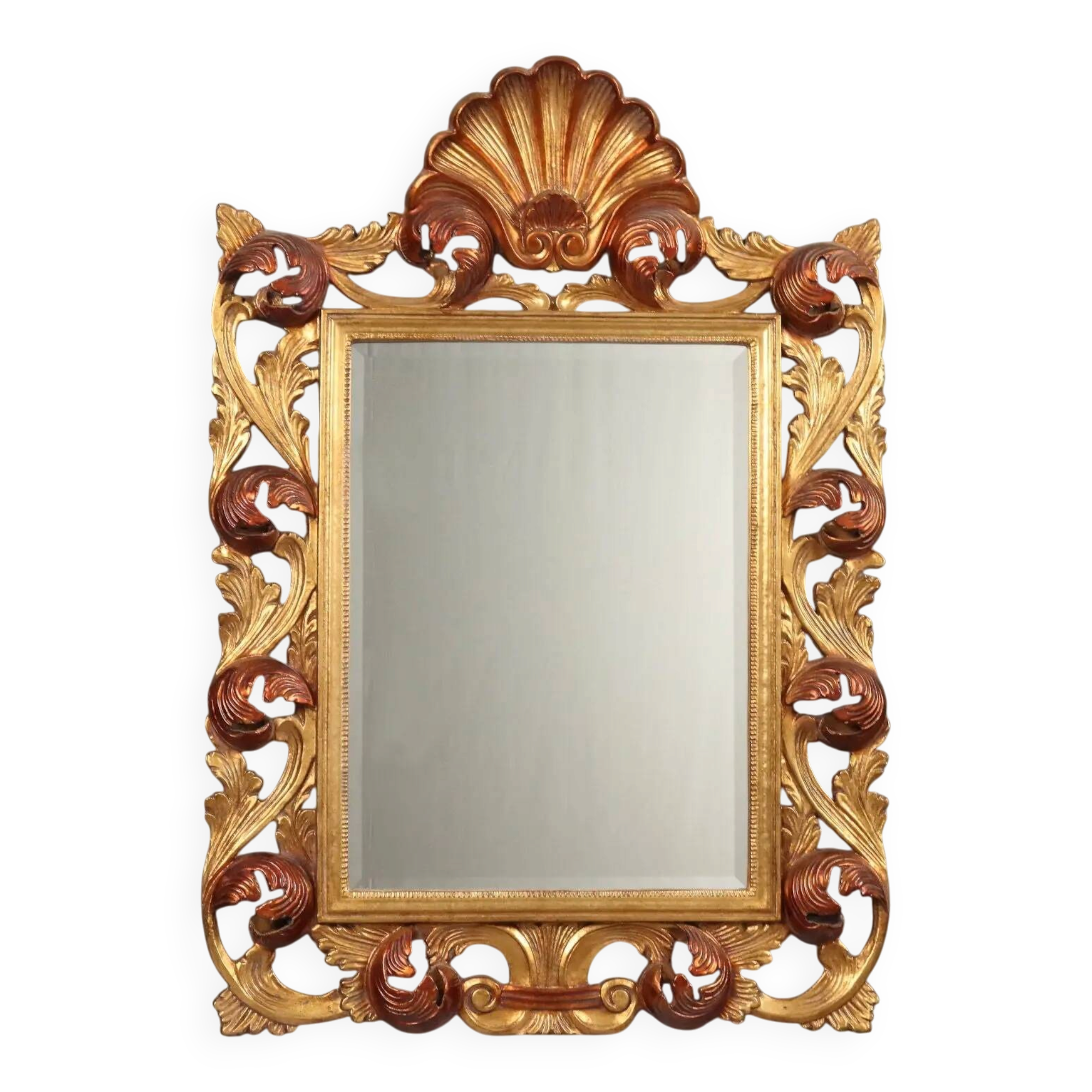 Antique baroque style mirror in carved wood, Italy, 20th century.