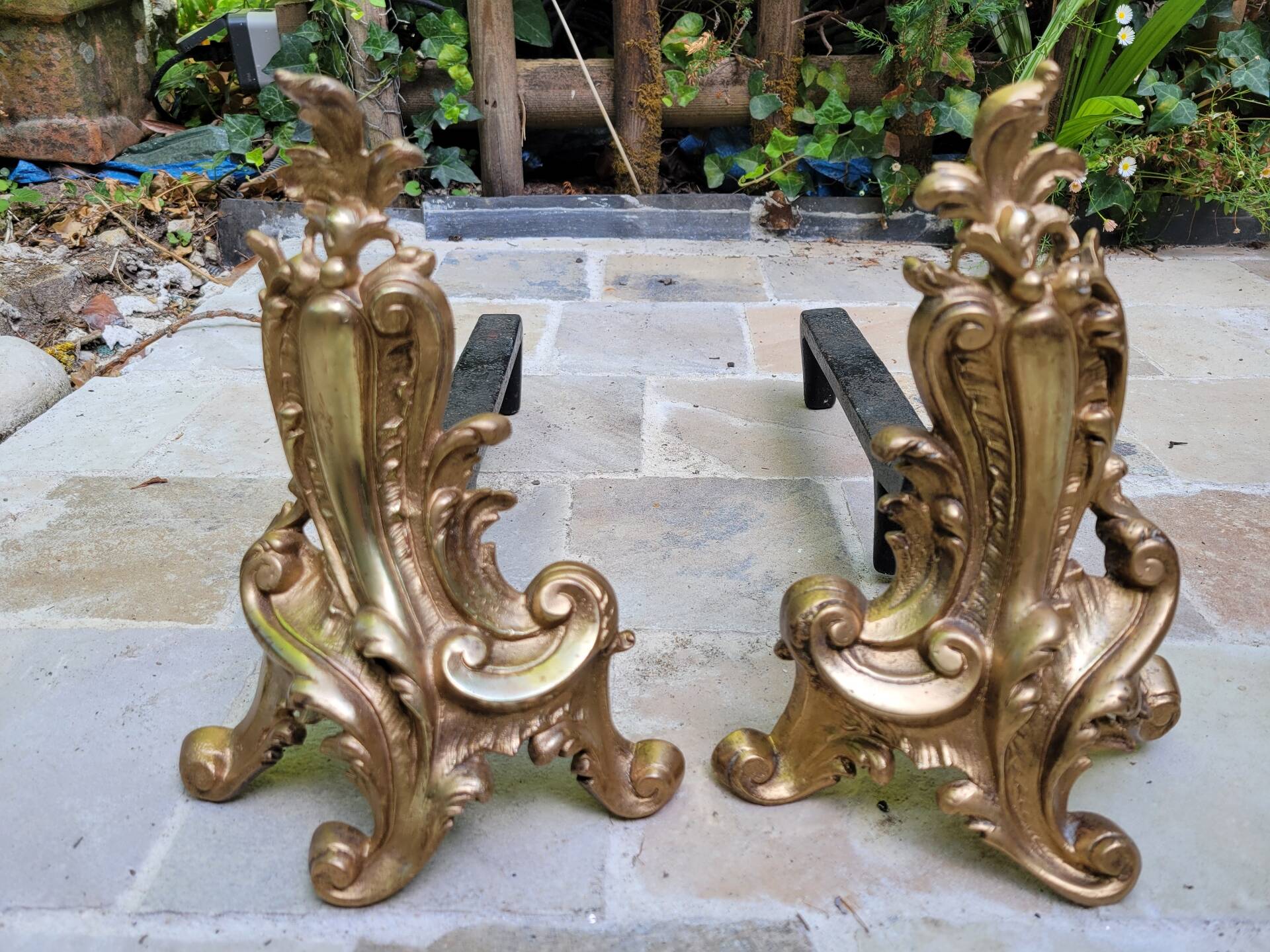 Pair of gilded bronze andirons Louis XV