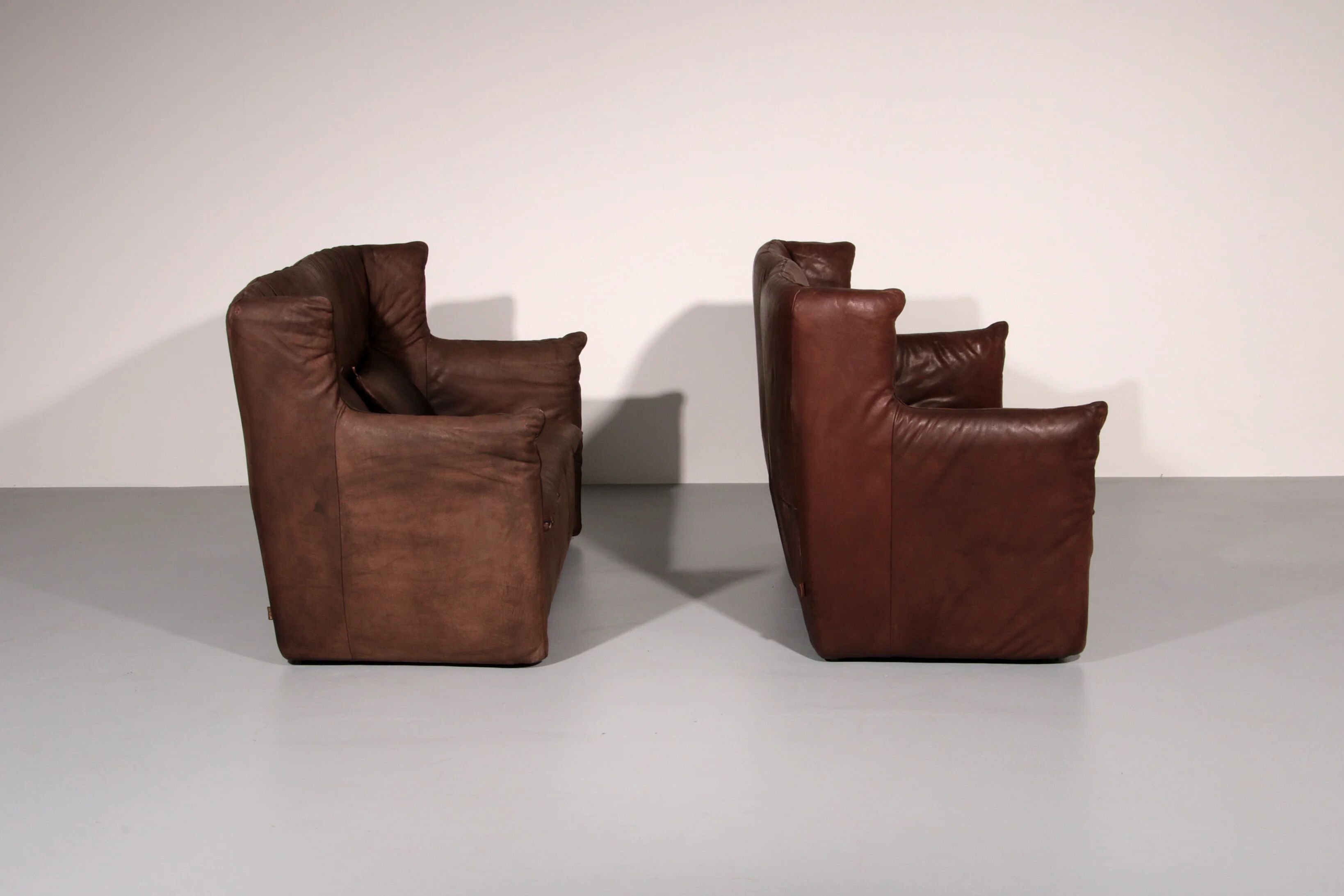 Patinated leather sofa by Gerard van den Berg for Montis, Netherlands, 1970s