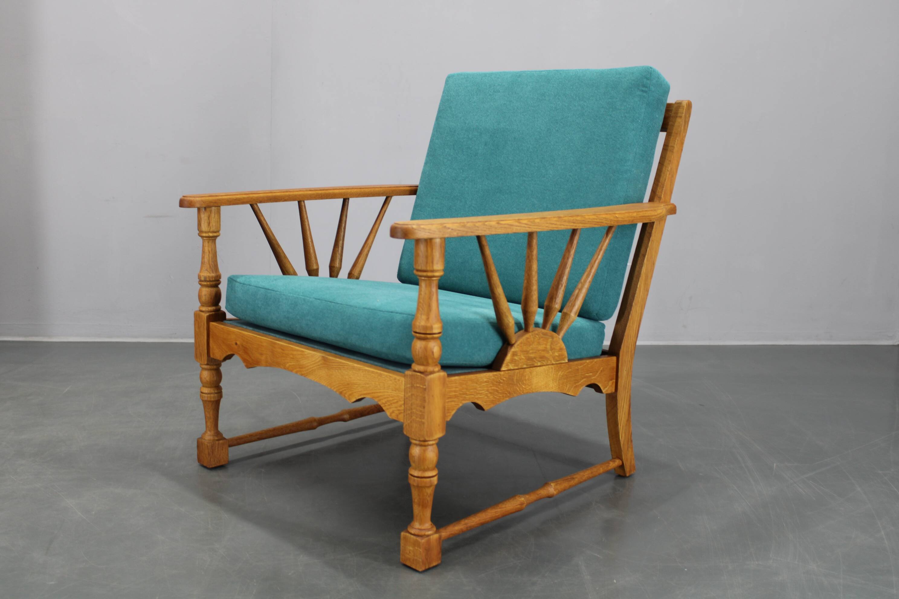 1950s solid oak armchair, Czechoslovakia