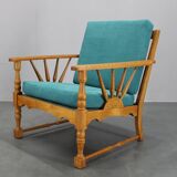 1950s solid oak armchair, Czechoslovakia