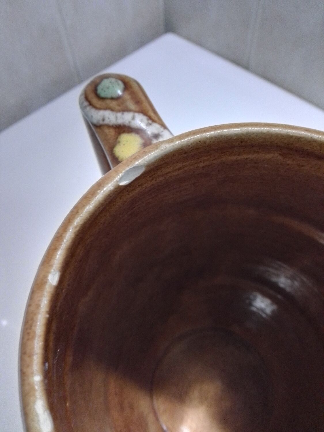 Pitcher "barrel" glazed terracotta