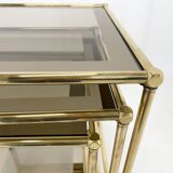 1970's italian brass & smoked glass nesting tables
